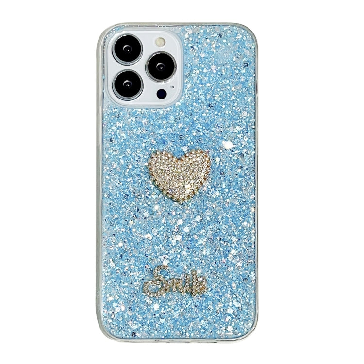 Stylish Starry Sequin Diamond Heart Epoxy TPU Phone Case for iPhone 12 Pro, showcasing its glittery design and durable material.