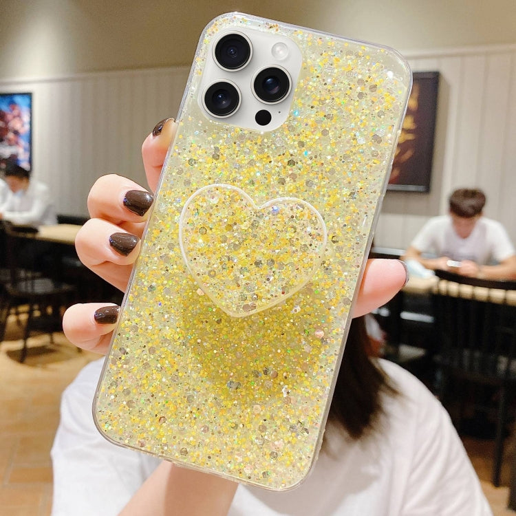 For iPhone 12 Pro Starry Sequin Heart Stand Epoxy TPU Phone Case showcasing a stylish heart design with sequins.