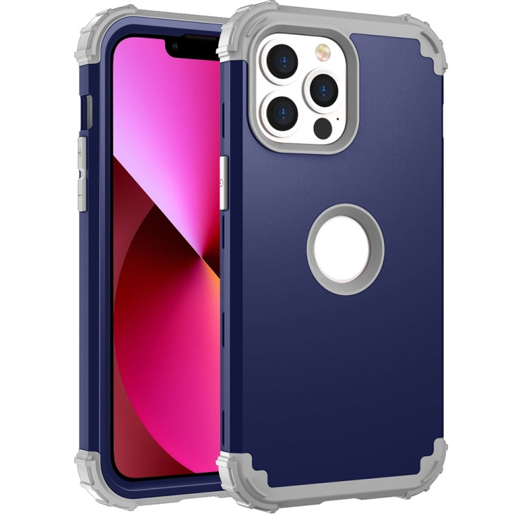 Navy 3 in 1 shockproof protective case for iPhone 13, showcasing its durable design and textured surface for enhanced grip.