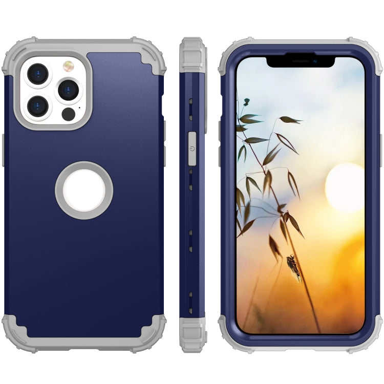 Navy 3 in 1 shockproof protective case for iPhone 13, showcasing its durable design and textured surface for enhanced grip.