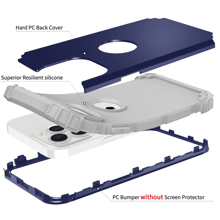 Navy 3 in 1 shockproof protective case for iPhone 13, showcasing its durable design and textured surface for enhanced grip.