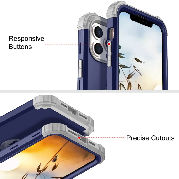 Navy 3 in 1 shockproof protective case for iPhone 13, showcasing its durable design and textured surface for enhanced grip.