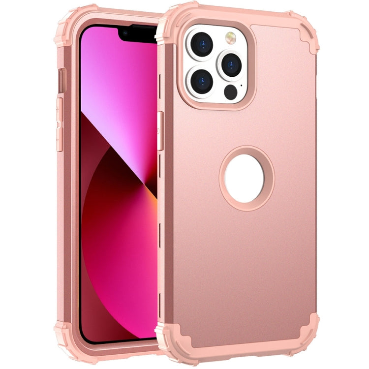 Rose colored 3 in 1 Shockproof PC and Silicone Protective Case for iPhone 13, showcasing its sleek design and protective features.