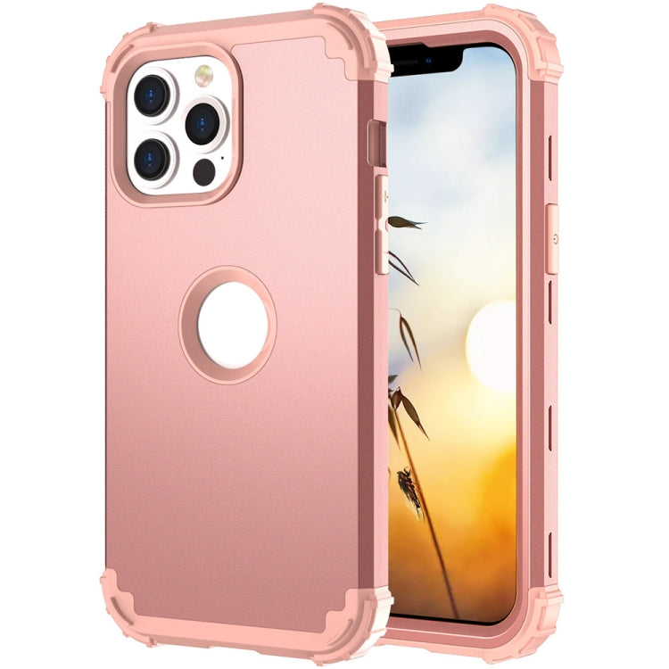 Rose colored 3 in 1 Shockproof PC and Silicone Protective Case for iPhone 13, showcasing its sleek design and protective features.