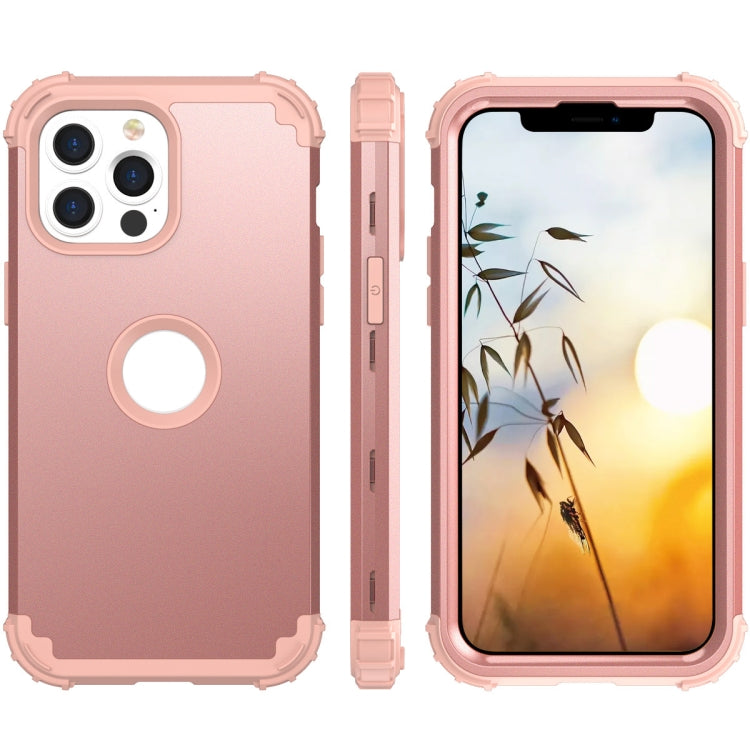 Rose colored 3 in 1 Shockproof PC and Silicone Protective Case for iPhone 13, showcasing its sleek design and protective features.