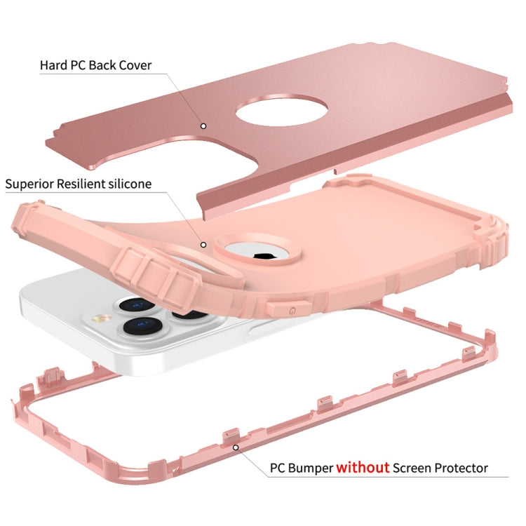 Rose colored 3 in 1 Shockproof PC and Silicone Protective Case for iPhone 13, showcasing its sleek design and protective features.