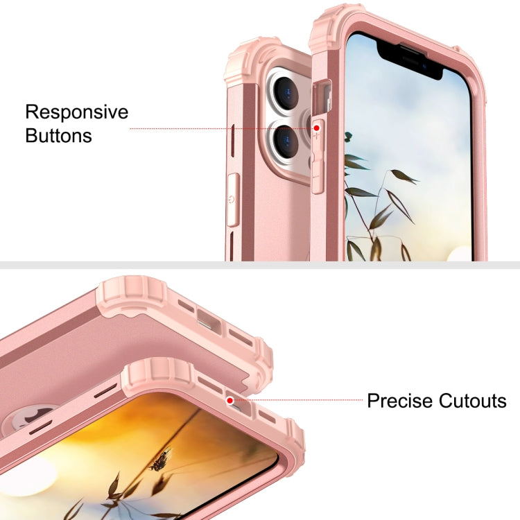 Rose colored 3 in 1 Shockproof PC and Silicone Protective Case for iPhone 13, showcasing its sleek design and protective features.