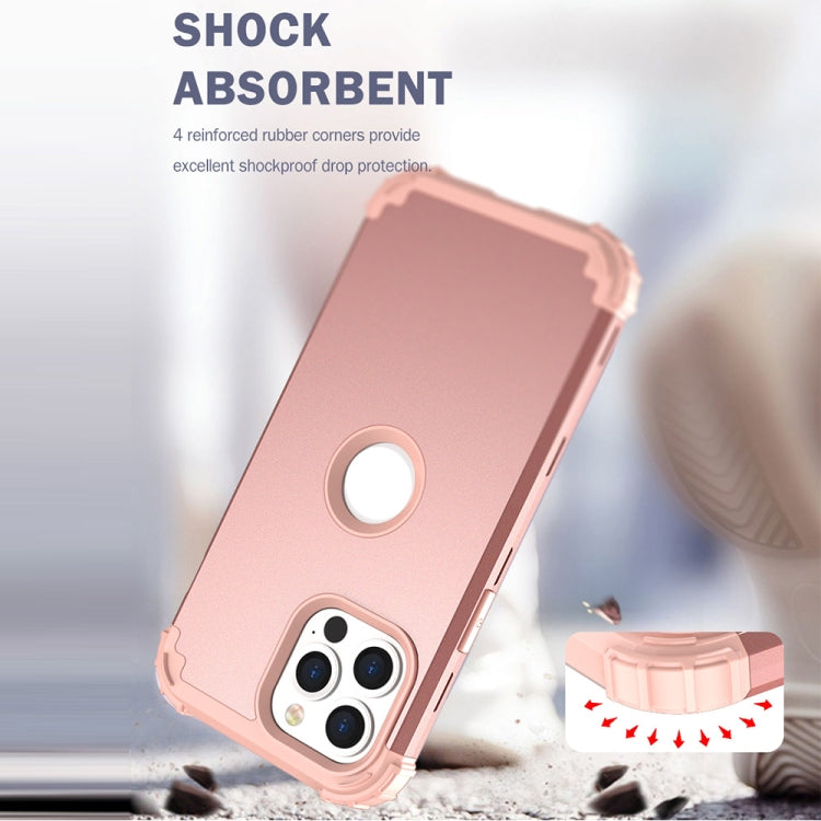 Rose colored 3 in 1 Shockproof PC and Silicone Protective Case for iPhone 13, showcasing its sleek design and protective features.