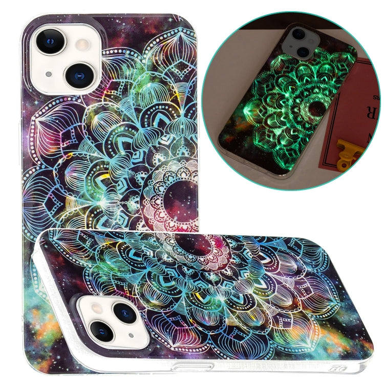 Luminous TPU Soft Protective Case for iPhone 13 featuring a vibrant Mandala Flower design, showcasing its protective qualities and stylish appearance.