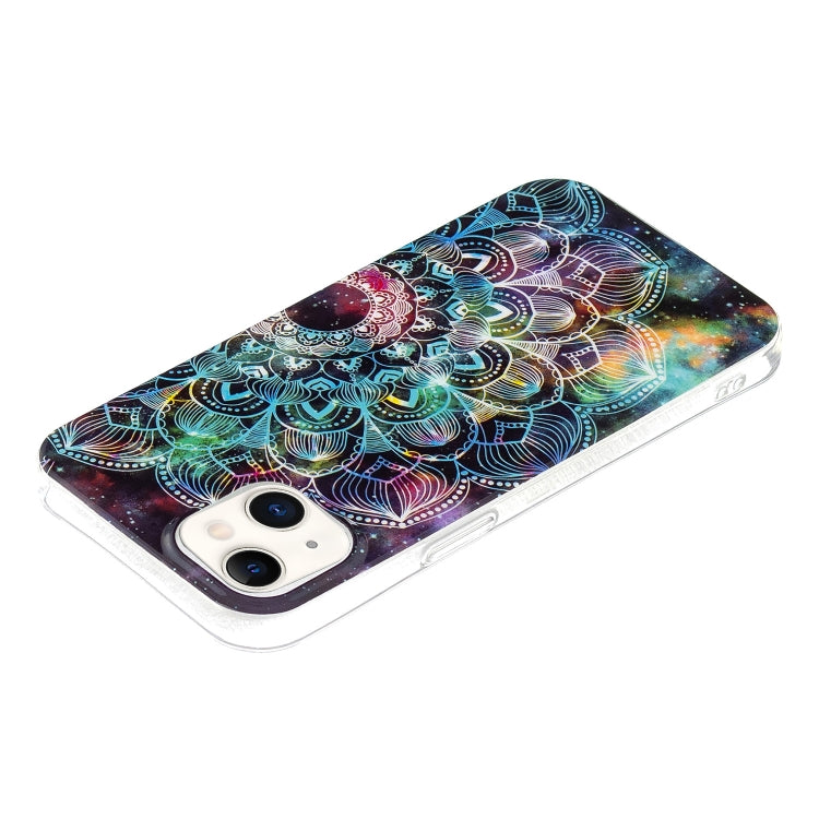 Luminous TPU Soft Protective Case for iPhone 13 featuring a vibrant Mandala Flower design, showcasing its protective qualities and stylish appearance.