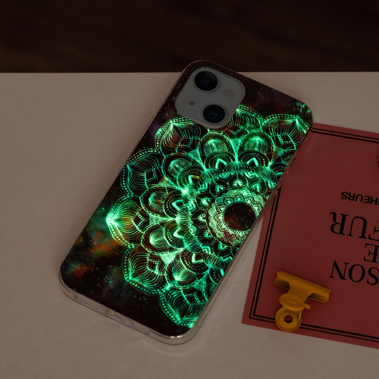 Luminous TPU Soft Protective Case for iPhone 13 featuring a vibrant Mandala Flower design, showcasing its protective qualities and stylish appearance.