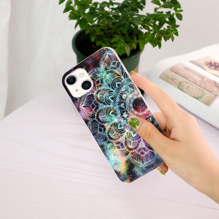 Luminous TPU Soft Protective Case for iPhone 13 featuring a vibrant Mandala Flower design, showcasing its protective qualities and stylish appearance.