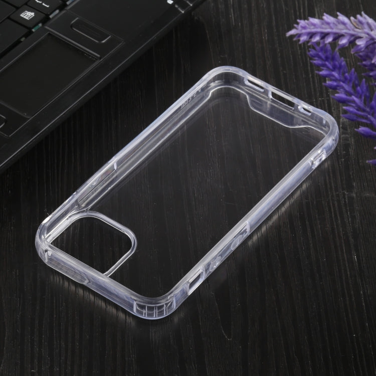 Transparent shockproof case for iPhone 13 mini, showcasing four-corner protection and easy access to buttons and ports.