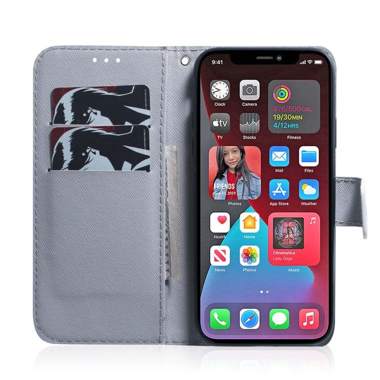 Coloured drawing horizontal flip leather case for iPhone 13 Pro, showcasing its stylish design and card slots.