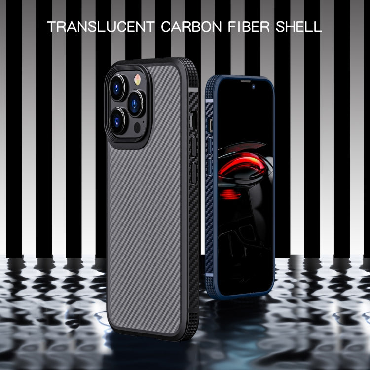 iPAKY MG Series Carbon Fiber TPU + PC Shockproof case for iPhone 13 Pro, showcasing its sleek design and durable materials.