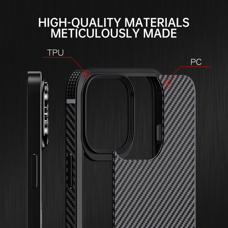 iPAKY MG Series Carbon Fiber TPU + PC Shockproof case for iPhone 13 Pro, showcasing its sleek design and durable materials.