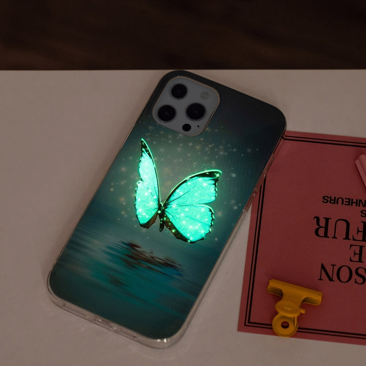 Luminous TPU soft protective case for iPhone 13 Pro Max featuring a colorful butterfly design, providing stylish protection.