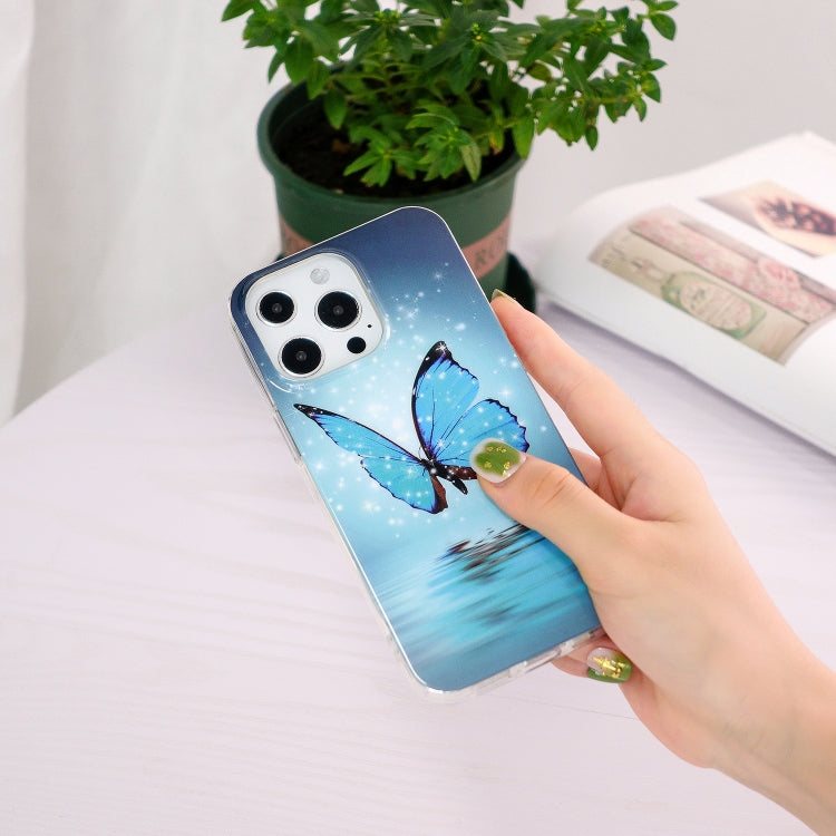 Luminous TPU soft protective case for iPhone 13 Pro Max featuring a colorful butterfly design, providing stylish protection.