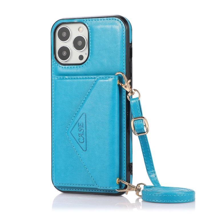 Multi-functional cross-body card bag for iPhone 13 Pro Max made of TPU and PU, featuring a stylish design and convenient lanyard.