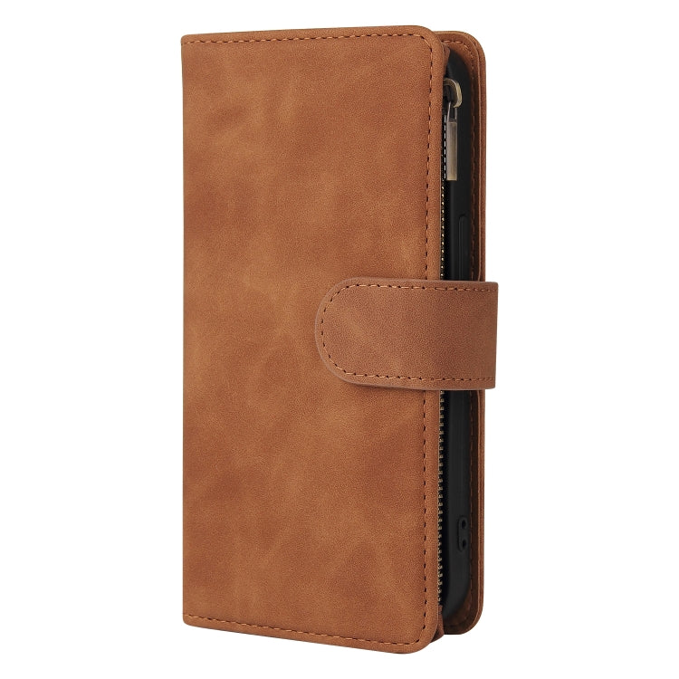 Multifunctional leather case for iPhone 13 Pro Max with card slots and flip stand design, showcasing its sleek and stylish appearance.