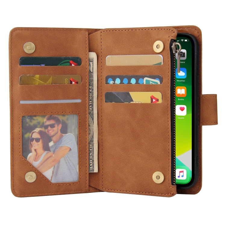 Multifunctional leather case for iPhone 13 Pro Max with card slots and flip stand design, showcasing its sleek and stylish appearance.