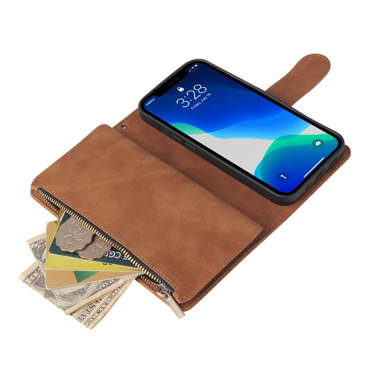 Multifunctional leather case for iPhone 13 Pro Max with card slots and flip stand design, showcasing its sleek and stylish appearance.