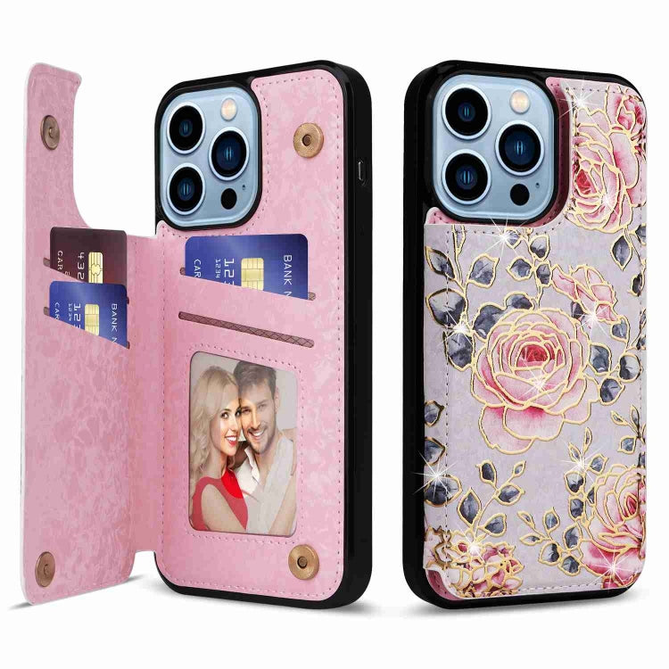 For iPhone 13 Pro Max Printed Double Buckle RFID Anti-theft Phone Case showcasing its stylish design and card slots.