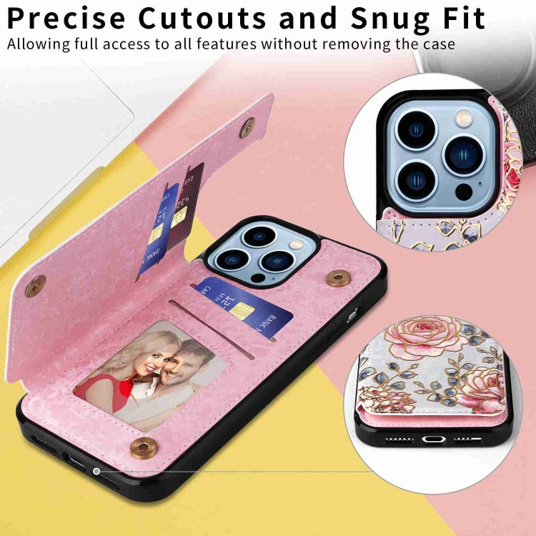 For iPhone 13 Pro Max Printed Double Buckle RFID Anti-theft Phone Case showcasing its stylish design and card slots.