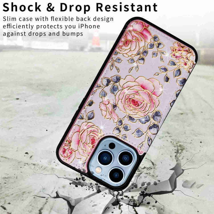 For iPhone 13 Pro Max Printed Double Buckle RFID Anti-theft Phone Case showcasing its stylish design and card slots.