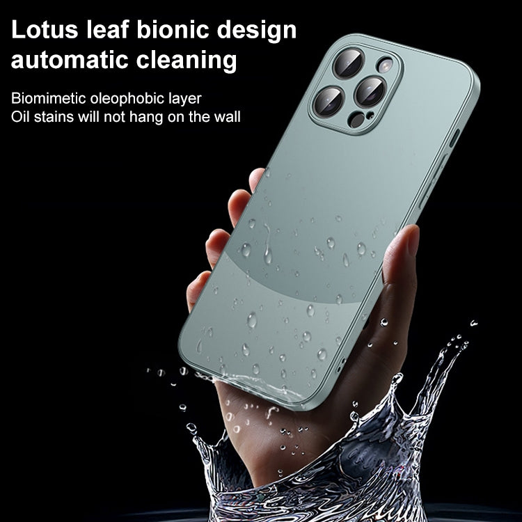 Cyan frosted shockproof phone case for iPhone 13 Pro Max, showcasing its durable TPU and PC materials with raised edges for screen and camera protection.