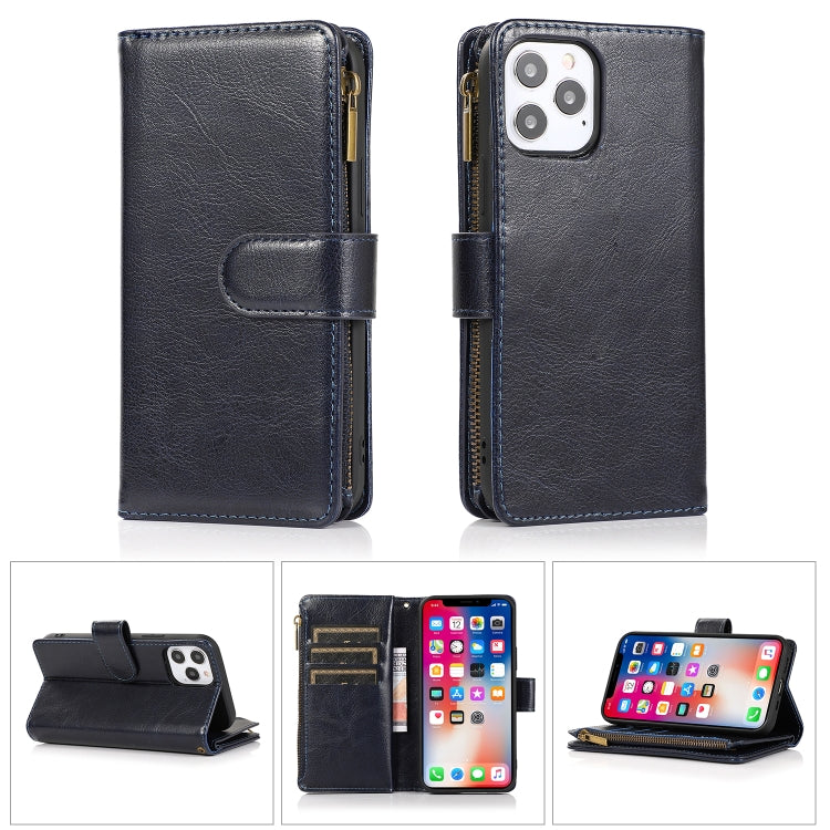 For iPhone 13 Pro Multifunctional Crazy Horse Texture Horizontal Flip case in brown PU leather with card slots and stand feature.