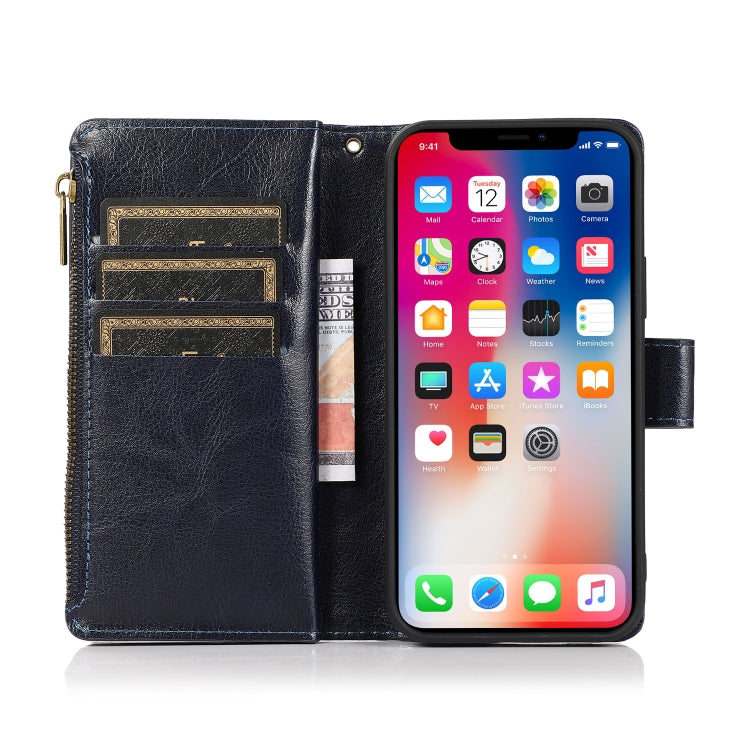 For iPhone 13 Pro Multifunctional Crazy Horse Texture Horizontal Flip case in brown PU leather with card slots and stand feature.