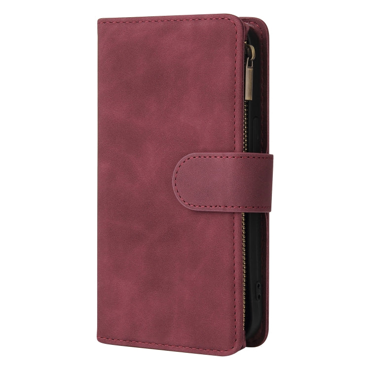 Multifunctional leather case for iPhone 13 Pro with card slots and flip stand design, showcasing its sleek and stylish appearance.