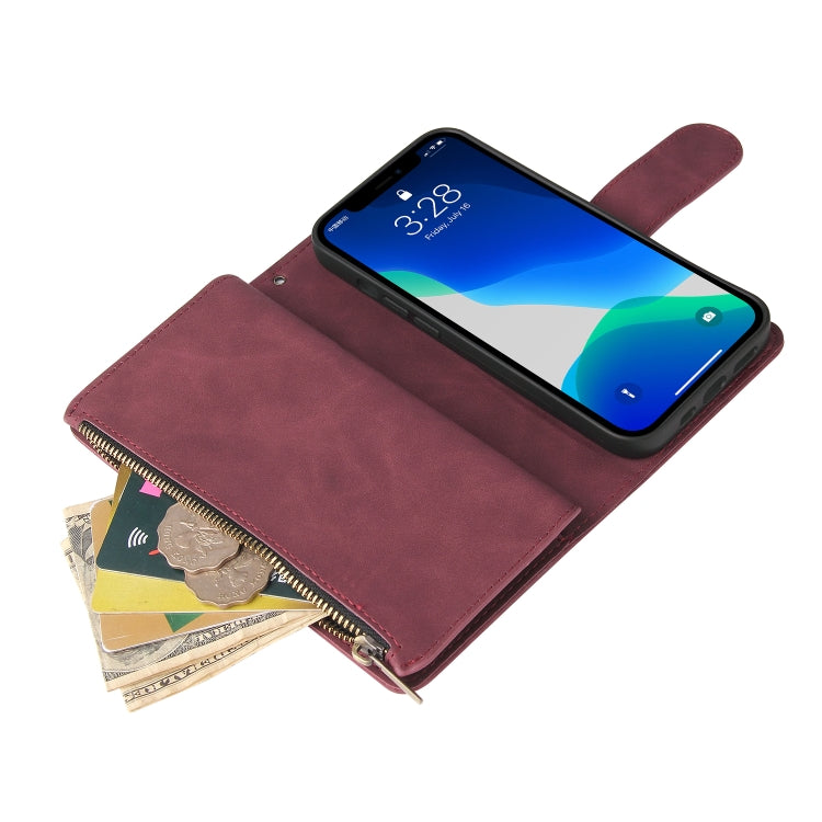 Multifunctional leather case for iPhone 13 Pro with card slots and flip stand design, showcasing its sleek and stylish appearance.