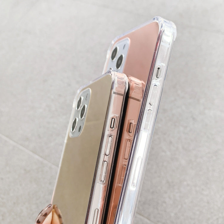 Luxury TPU and acrylic phone case for iPhone 13 Pro with a mirror finish, showcasing its sleek design and protective features.