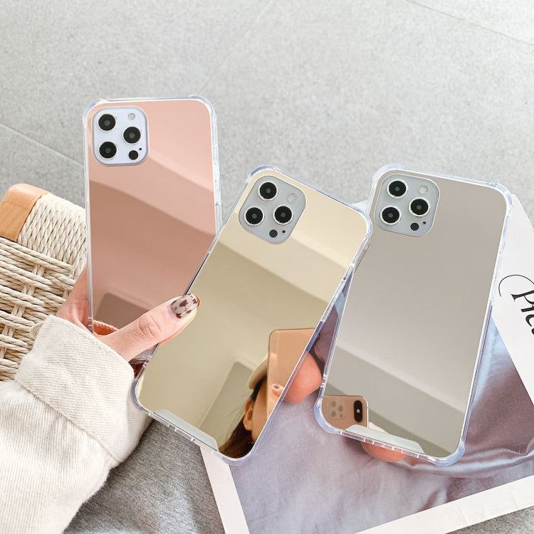 Luxury TPU and acrylic phone case for iPhone 13 Pro with a mirror finish, showcasing its sleek design and protective features.