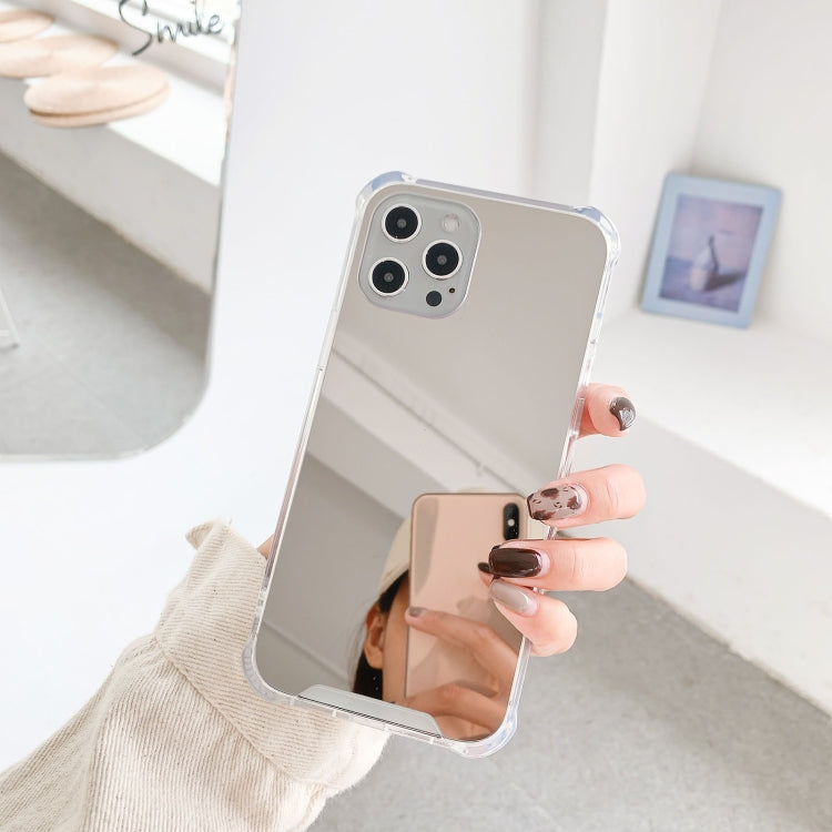 For iPhone 13 TPU + Acrylic Four Drop Luxury Plating Mirror Phone Case showcasing its sleek design and protective features.