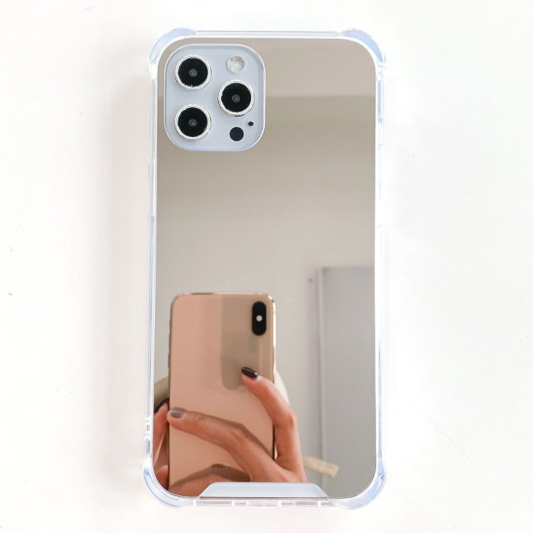 For iPhone 13 TPU + Acrylic Four Drop Luxury Plating Mirror Phone Case showcasing its sleek design and protective features.