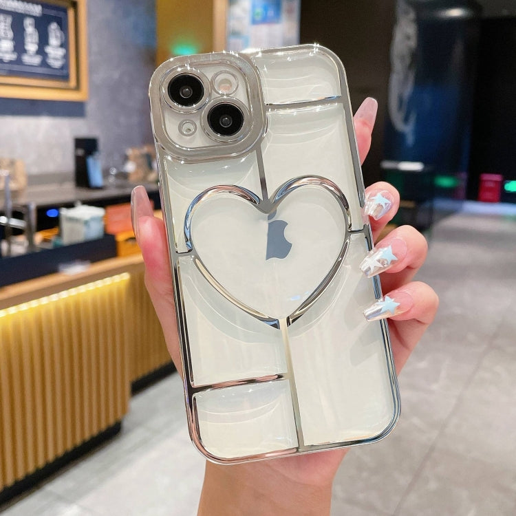 Silver Electroplating 3D Love TPU Phone Case for iPhone 14, showcasing its stylish design and protective features.