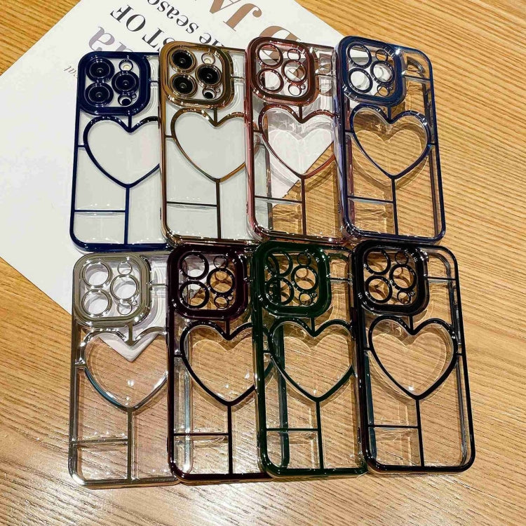 Silver Electroplating 3D Love TPU Phone Case for iPhone 14, showcasing its stylish design and protective features.