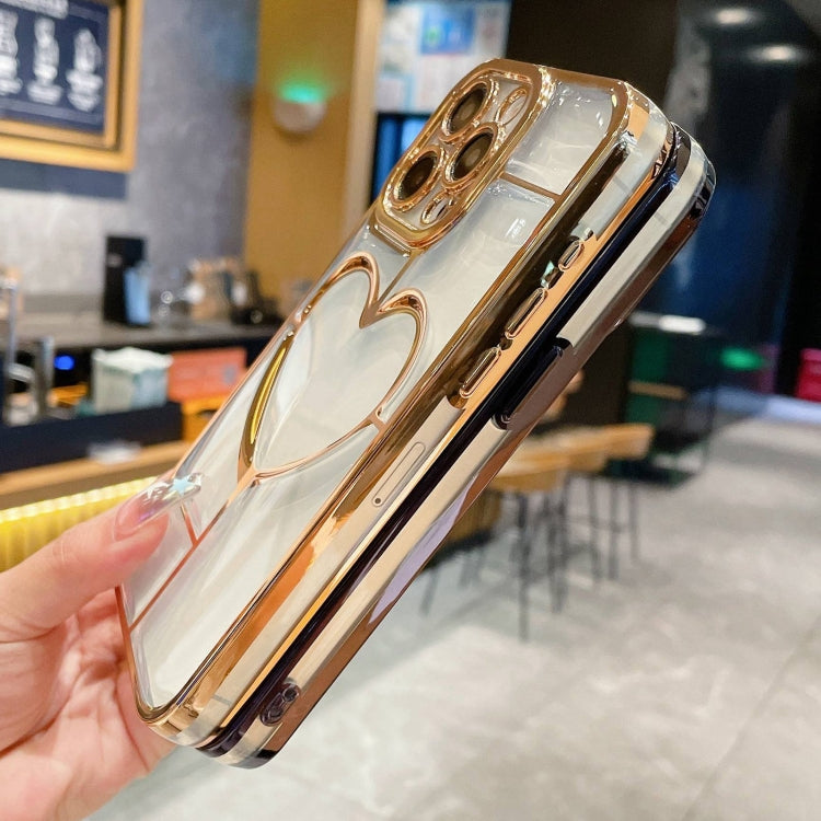 Silver Electroplating 3D Love TPU Phone Case for iPhone 14, showcasing its stylish design and protective features.