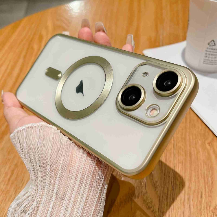 Gold MagSafe Magnetic Frosted TPU Phone Case for iPhone 14, showcasing its sleek design and durable material.