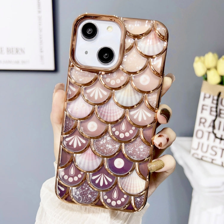 Mermaid Scale Electroplated Laser Carving Phone Case for iPhone 14, showcasing intricate design and shimmering finish.