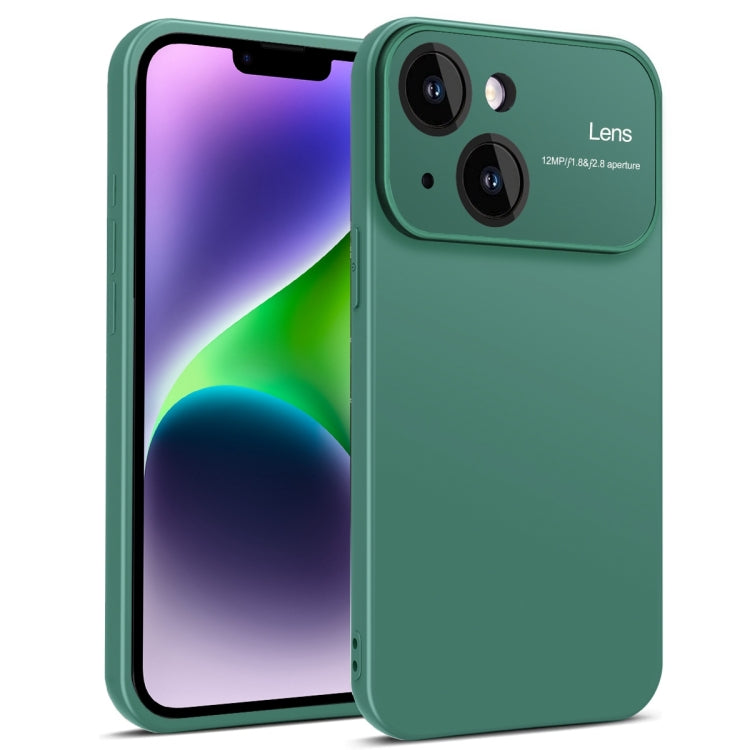 Green TPU phone case for iPhone 14 Plus with raised edges and precise cutouts.