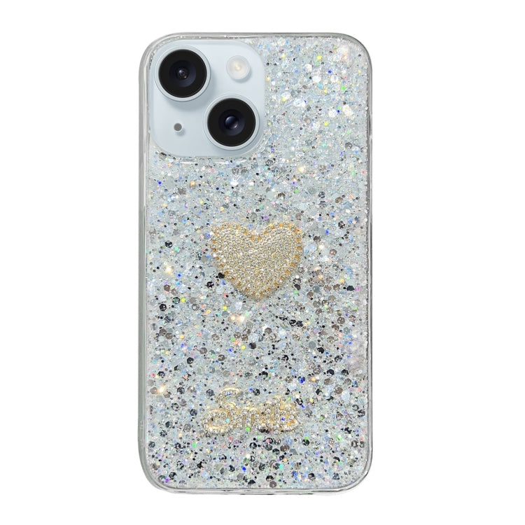 Stylish For iPhone 14 Plus Starry Sequin Diamond Heart Epoxy TPU Phone Case showcasing its diamond heart design and durable material.