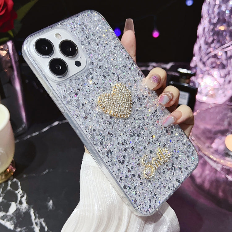 Stylish For iPhone 14 Plus Starry Sequin Diamond Heart Epoxy TPU Phone Case showcasing its diamond heart design and durable material.