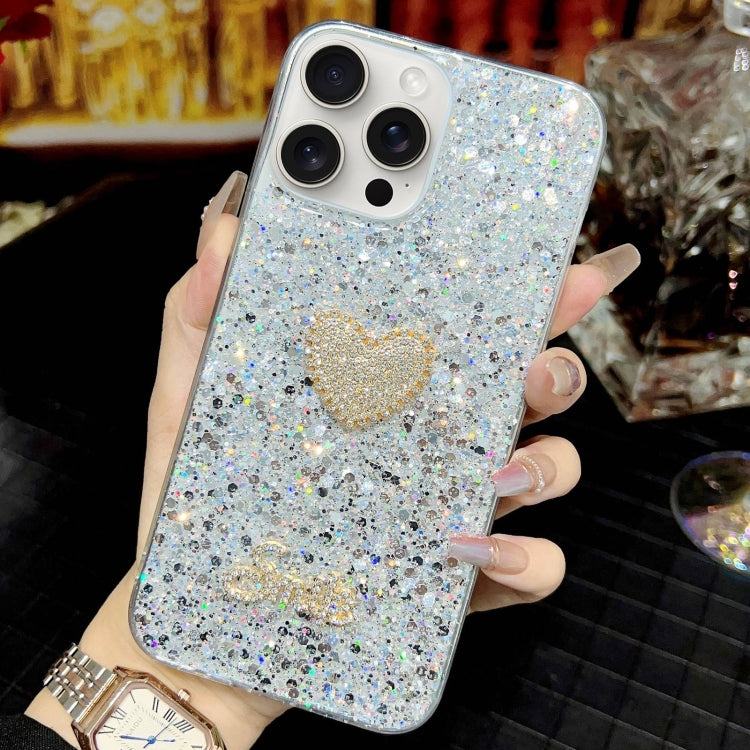 Stylish For iPhone 14 Plus Starry Sequin Diamond Heart Epoxy TPU Phone Case showcasing its diamond heart design and durable material.