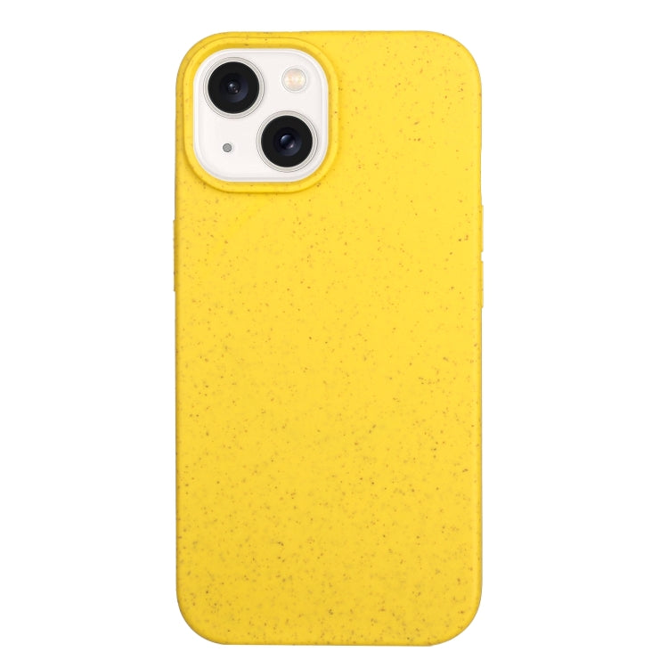 Yellow Wheat Straw and TPU Phone Case for iPhone 14 Plus, showcasing its slim design and eco-friendly materials.