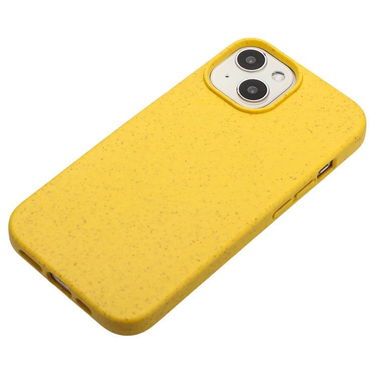 Yellow Wheat Straw and TPU Phone Case for iPhone 14 Plus, showcasing its slim design and eco-friendly materials.