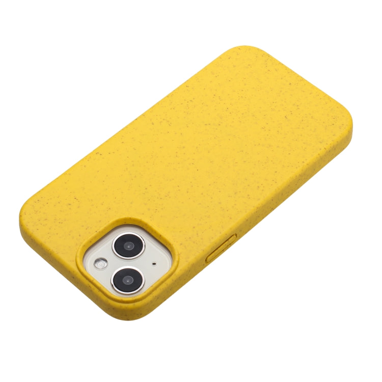 Yellow Wheat Straw and TPU Phone Case for iPhone 14 Plus, showcasing its slim design and eco-friendly materials.